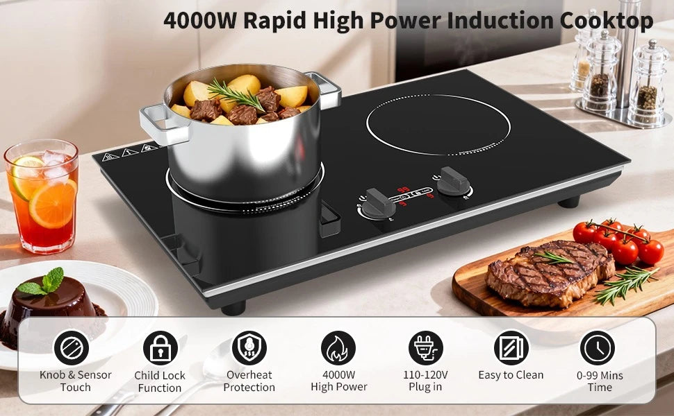 Induction Cooktop 4000W Countertop burners with Knob Control