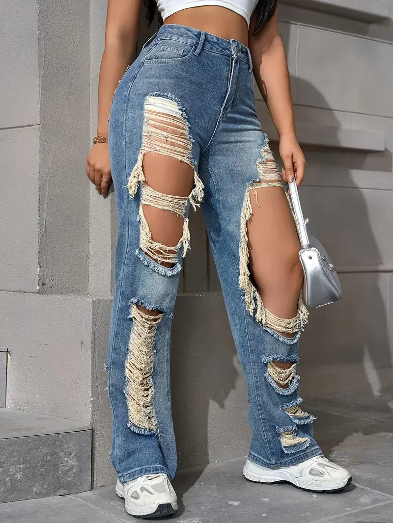 Y2K American Retro Jeans 2026 Light Washed Ripped Denim Pants High Waist Baggy Straight Leg Autumn Trend
