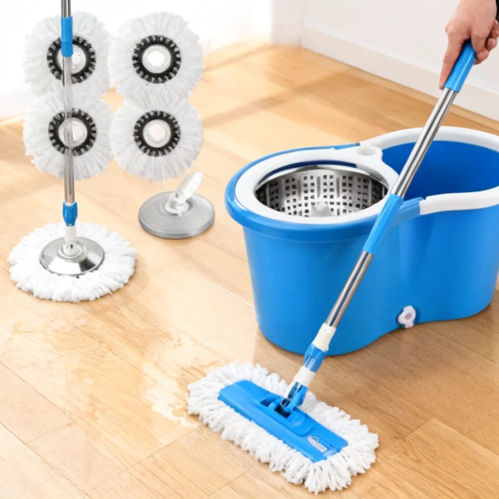 Rotating Spin Mop Bucket Set Blue Plastic Self-Wringing Rotating Spin Mop Bucket Set for Home Floor Cleaning Must Have 2026
