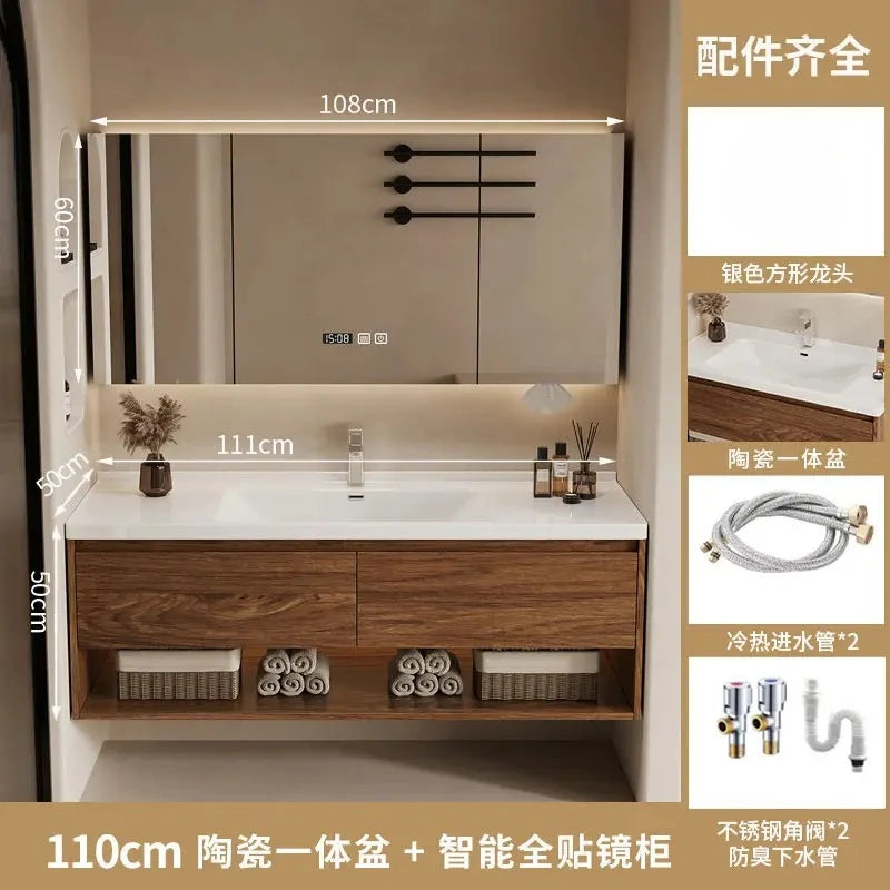 Wall Mounted Bathroom Vanity with Sink Combo Modern Wood Bathroom Vanity Set with Top Basin Storage Cabinet Wood Home Furniture