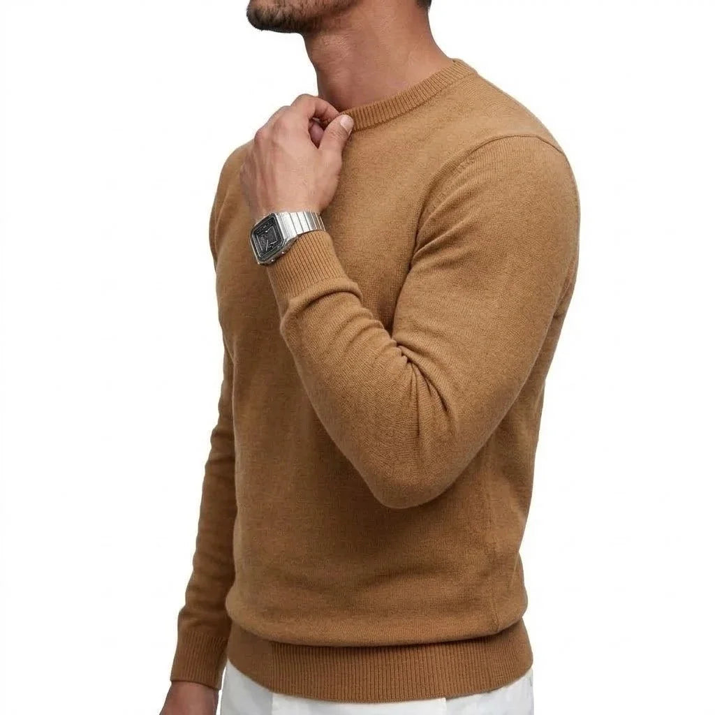 Mens Long Sleeve Knit Jumper Timeless Crew Neck Relaxed Pullover Cozy Knit Tops Business Office Apparel Thermal Knit Tees