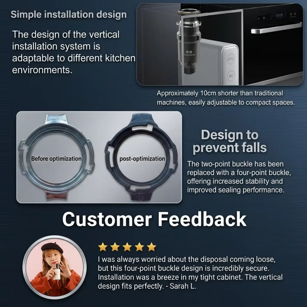 Airo Electric Compact 0.5 HP Continuous Kitchen Garbage Disposal Economic Silent Food Waste Disposer Stainless Steel Home