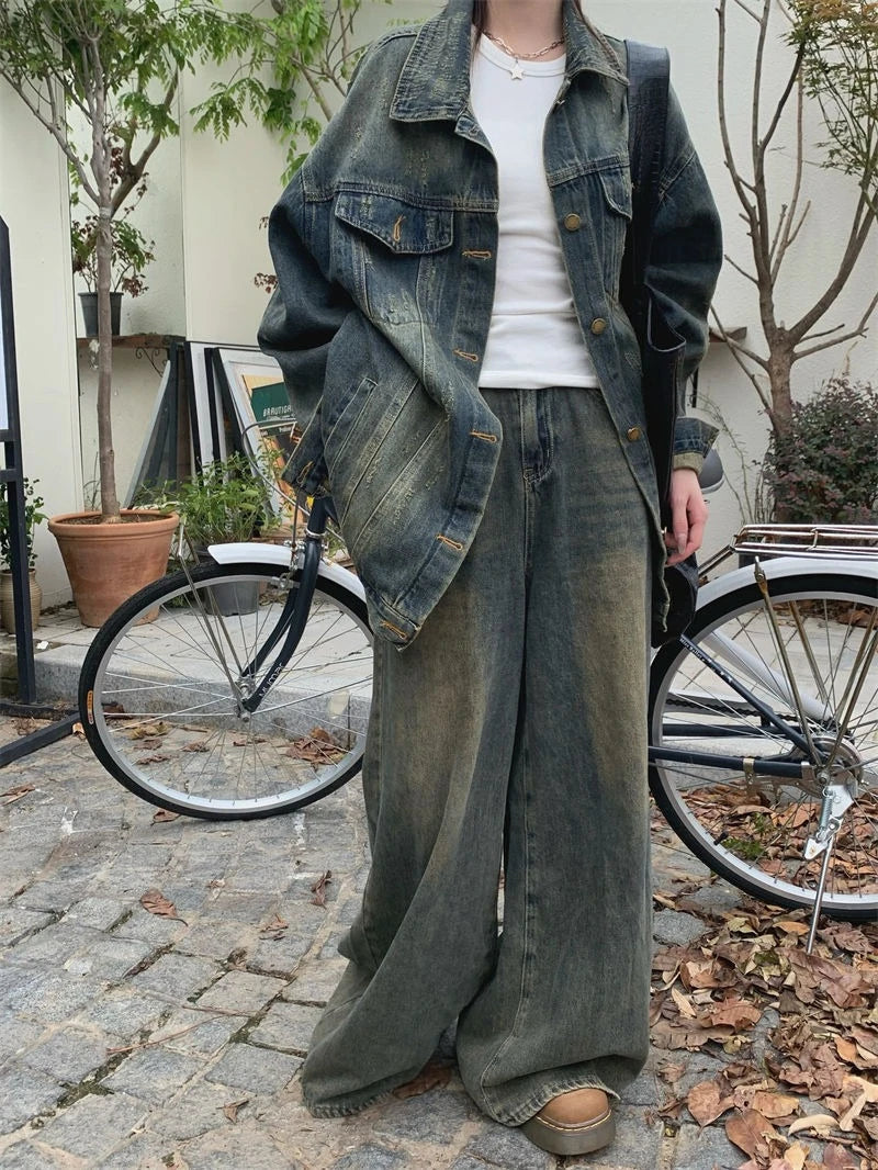 Vintage Washed Denim For Women Loose Fit Street Style Casual Biker With Retro Spring Autumn Layering Outerwear