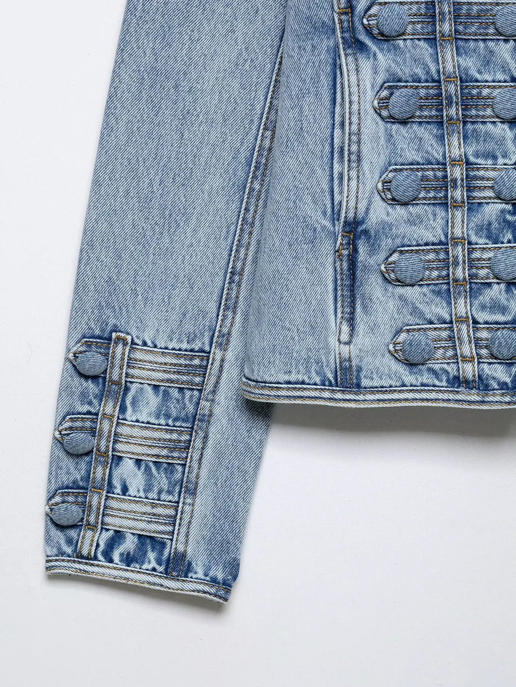 HH Y2K Military Short Denim Jacket Women's Light Washed Stand Collar Slim Denim Jacket Sexy Spring and Autumn Street Tops