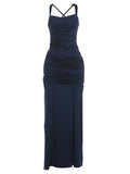 Sisterlinda Chic Elegant Backless Dress Women Folds Square Collar Low-Neck Sleeveless Birthday Party Solid Chic Banquet Vestidos