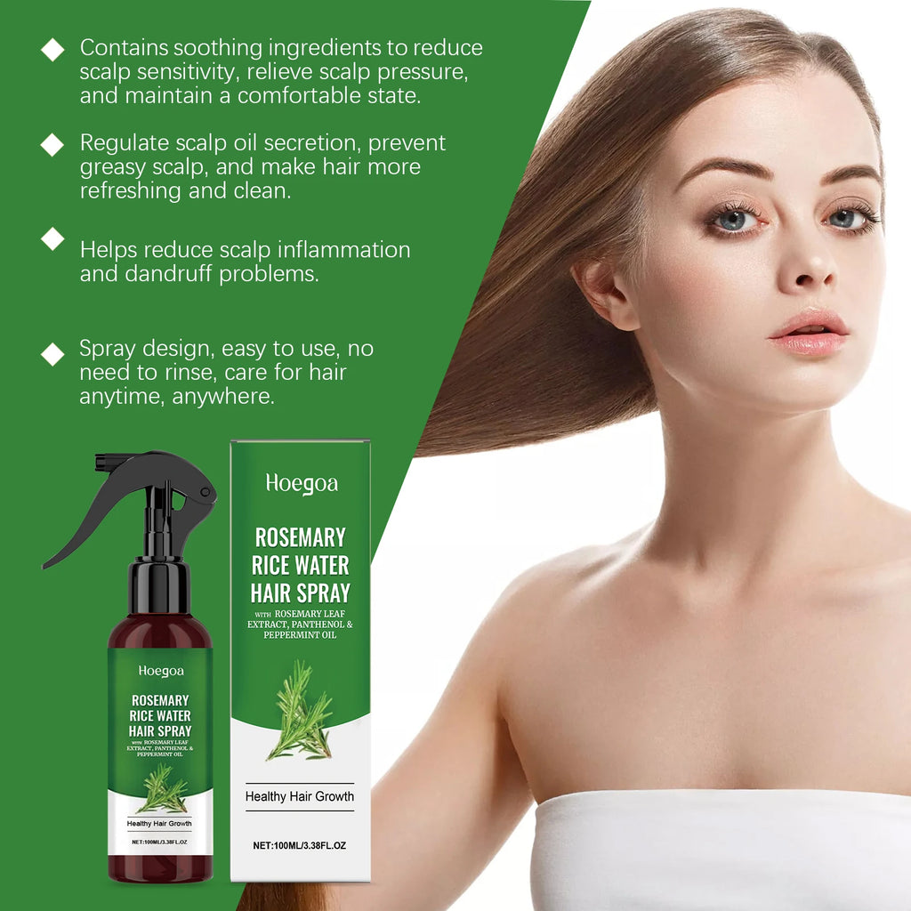 Rosemary Rice Water Hair Spray for Dry Frizzy Hair Nourishing Scalp Repair Damaged Hair Strengthen Weak Roots Reduce Breakage