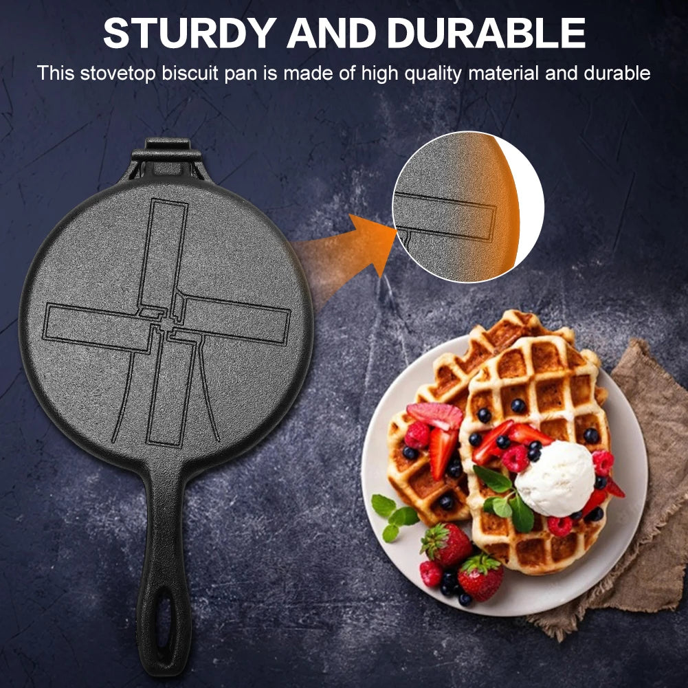 Cast Iron Waffle Maker Pan Non-Stick Waffle Iron Round Waffle Mold Waffle Cake Maker for Stovetop Or Grill