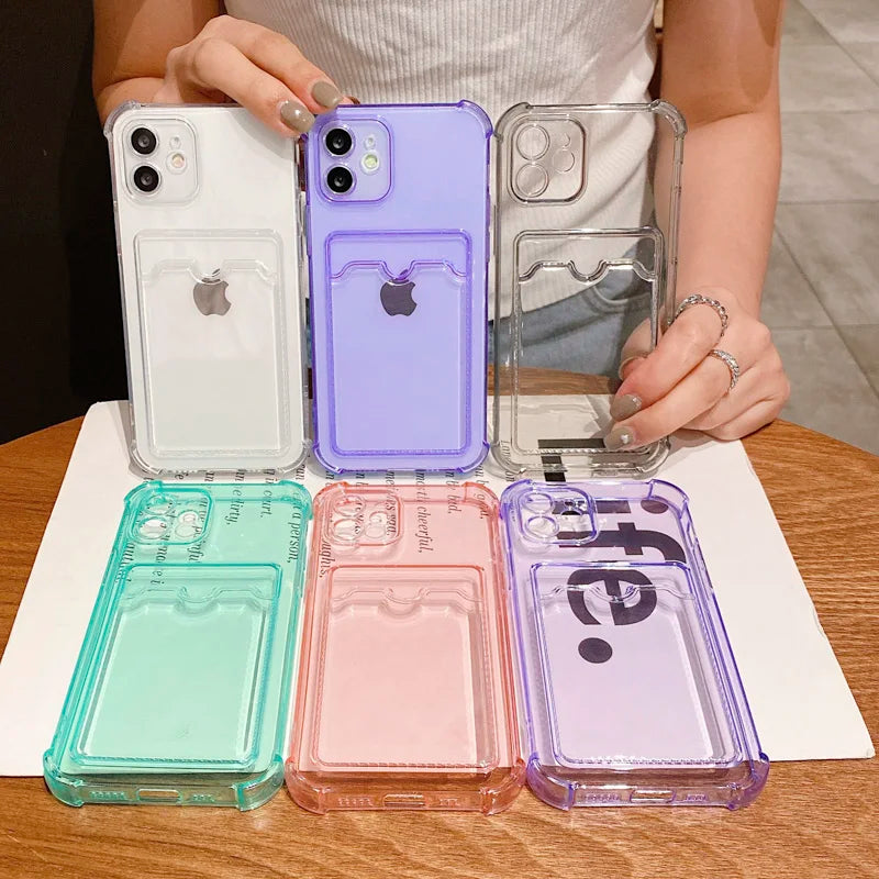Transparent Case For iPhone 17 Pro Max Cases iPhone 18 Pro Max 16 15 13 14 12 11 6 7 8 Plus Cover Soft Wallet Pocket Card Holder
