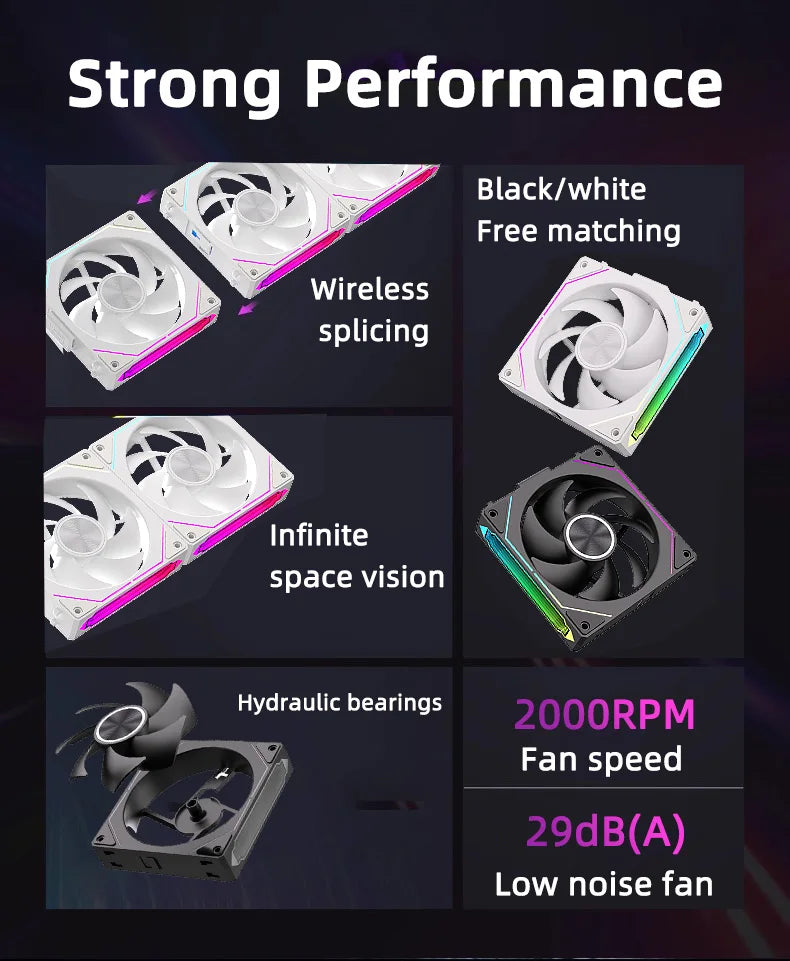 Coolcirc DL-2 Modular Wireless Splicing 120mm PC Case Cooling Fan ARGB Infinite Mirror Lighting Effect for Computer Water Cooler