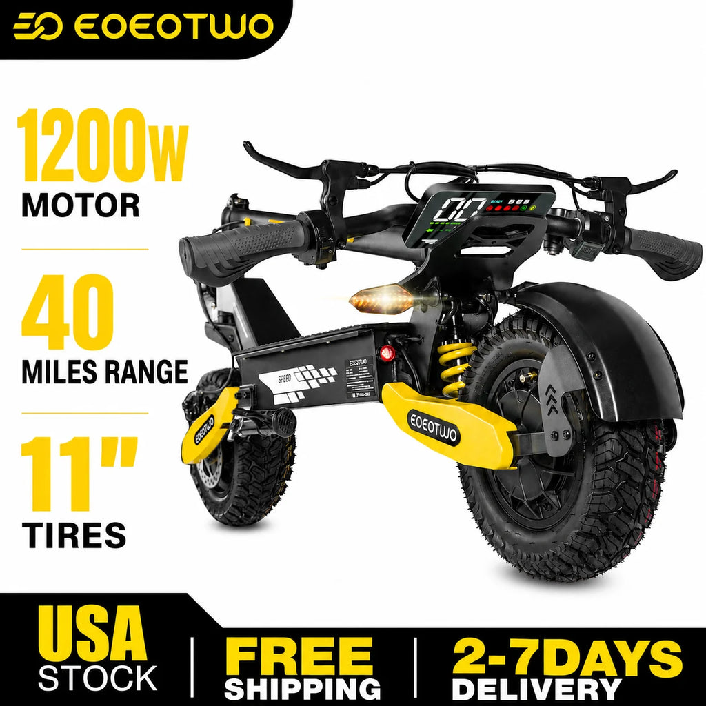 EOEOTWO 1200W Off Road Electric Scooter for Adults 48V Long Range E-Scooter 30MPH Fast Speed 11" Tubeless Tire Foldable Kick Scooter