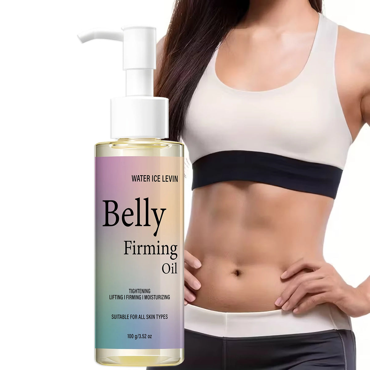 Water Ice Levin Belly Firming Oil Moisturizing Lifting Body Oil with Hyaluronic Acid Niacinamide Collagen for Abdomen Care 100g