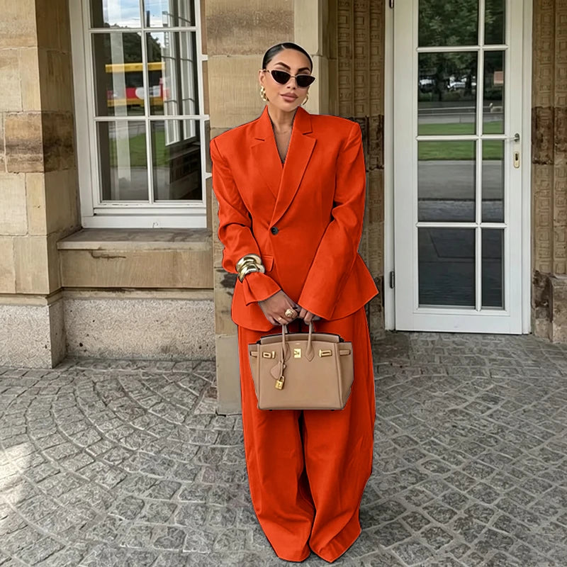 Chic White Wide-leg Pant Single Breasted Women Pants Set New Female Two Pieces(Blazer+Trousers) Conjuntos Femininos Elegantes