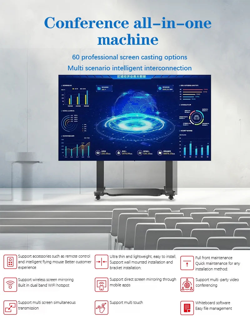 75 85 Inch 4K Android Interactive Flat Panel 20 Points Multi Touch Screen Aluminum Frame Smart Whiteboard