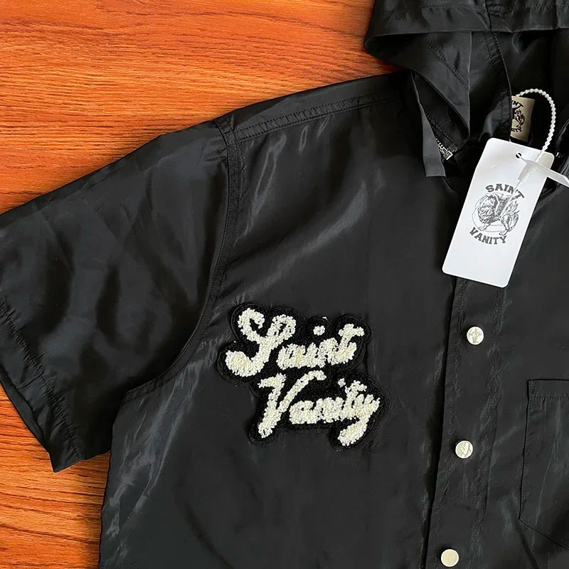 ST VANITY Embroidered Casual Sports Trench Coat with Hooded Short Sleeves