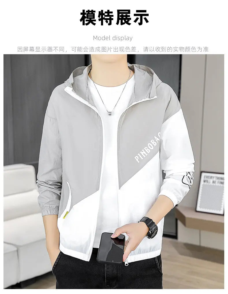 Men's Hooded Sun Protection Clothing Fashion Summer Thin Ice Silk Hiking Jacket Outdoor Sun Shade Coat UV Protection Windbreaker