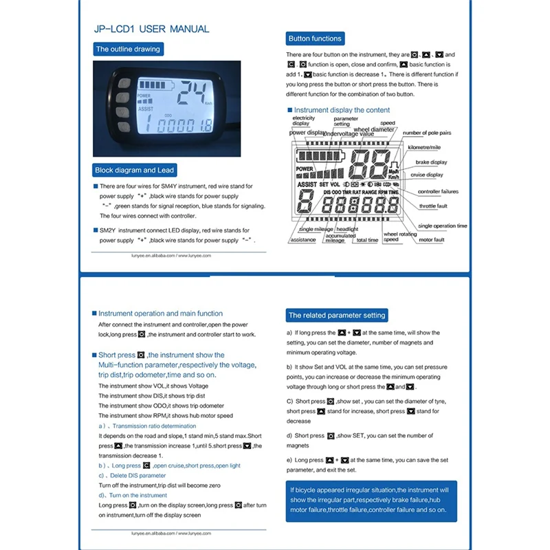 Mini LCD Display for Electric Bike 24V 36V 48V Scooter Motorcycle Speedmeter Waterproof Ebike Display HOT