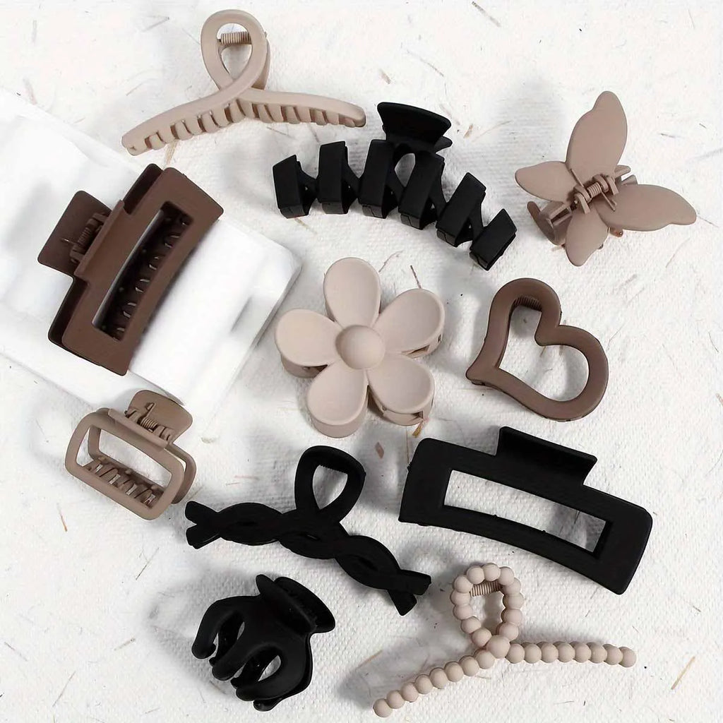 11pcs Fashionable and versatile matte coffee color Maillard style PC hair grab hair accessory combination