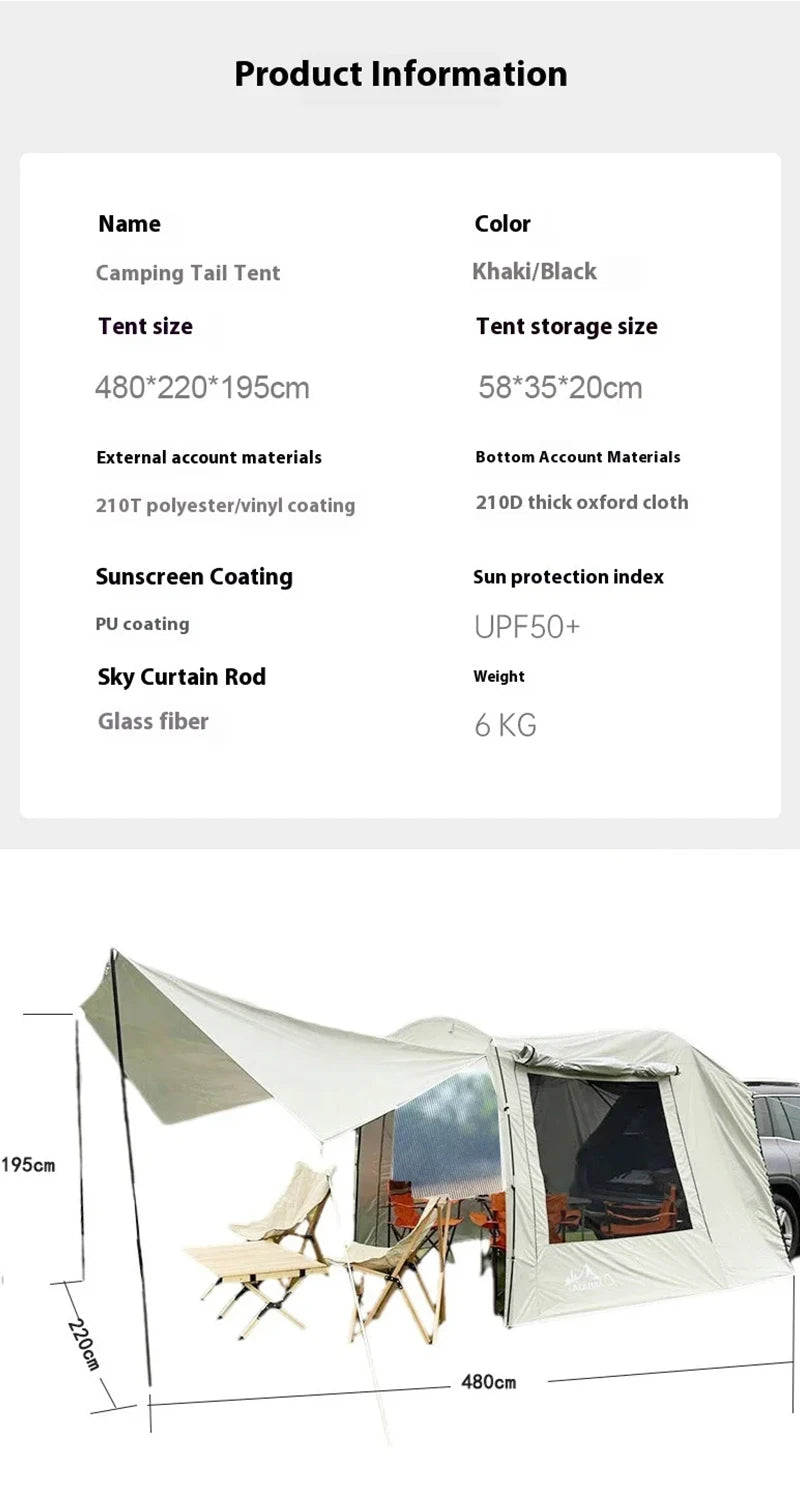 Outdoor SUV Car Camping tent Portable Waterproof Tent 3-4 people Dome Extension tent Sunshade Tunnel style tent,Large tent.