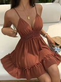 Summer Dresses for Women 2026 V-Neck Spaghetti Strap Bowknot Backless Sleeveless Lace Mini Swing Skater Dress
