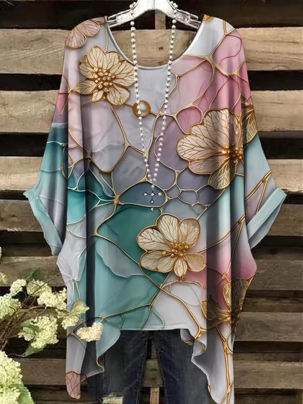 Bohemian Chic Women's T-Shirt Vintage Floral Graphic O-Neck Pullover Short Sleeve Tees Oversized Irregular Hemline Y2k Clothes