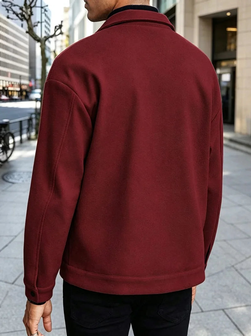 Men Loose Short Shacket Soft Brushed Fabric Autumn Winter Business Daily Casual Fake Decor Chest Flap Lapel Fashion Outer Jacket