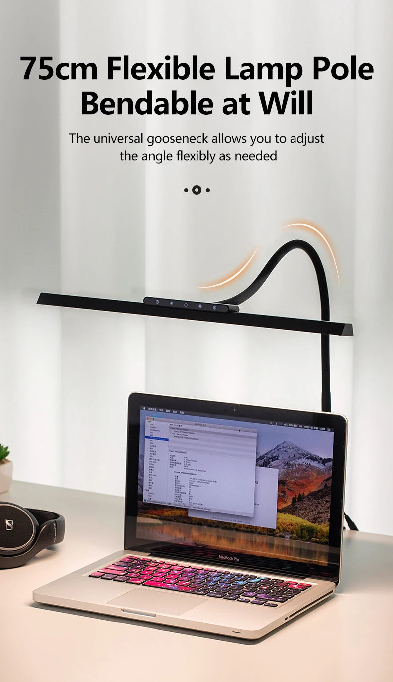 LED Full-Spectrum Eye-caring Desk Lamp with Flexible Gooseneck Stepless Dimming Flicker-Free Touch Control Desk Lamp for Home