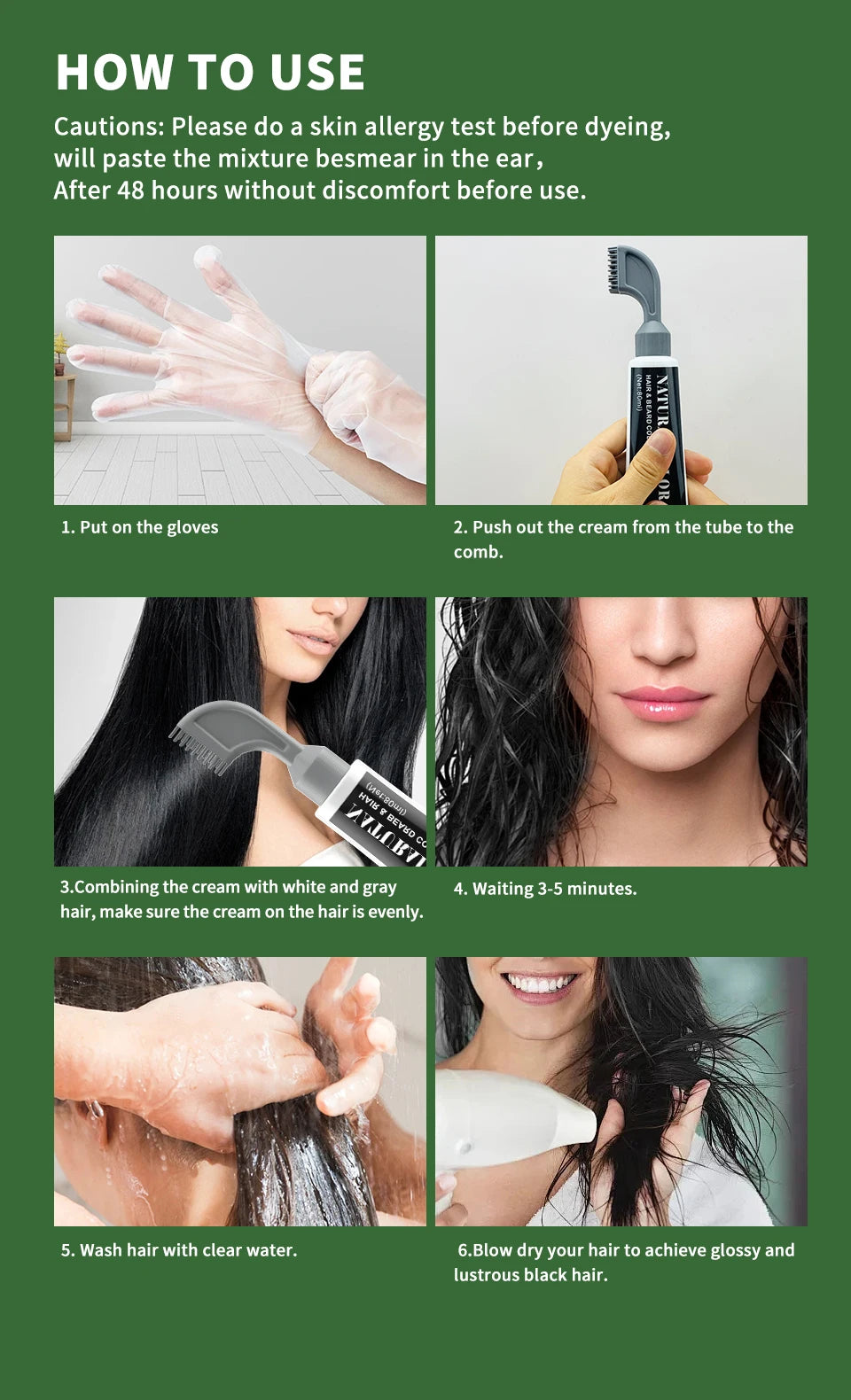 Avocado Fast Hair Dye Black Shampoo with Comb 80ml Black Hair Dye Shampoo with Comb Non-irritating Repair Gray White Hair Care