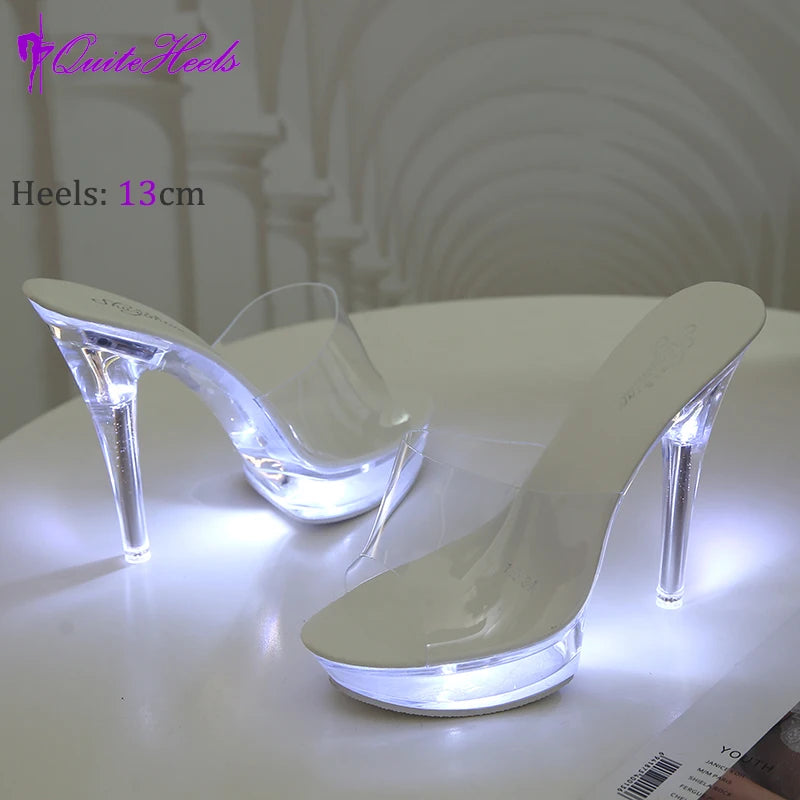 Transparent platform selling color LED light stiletto heels summer ladies cool casual sandals pole dance stripper shoes