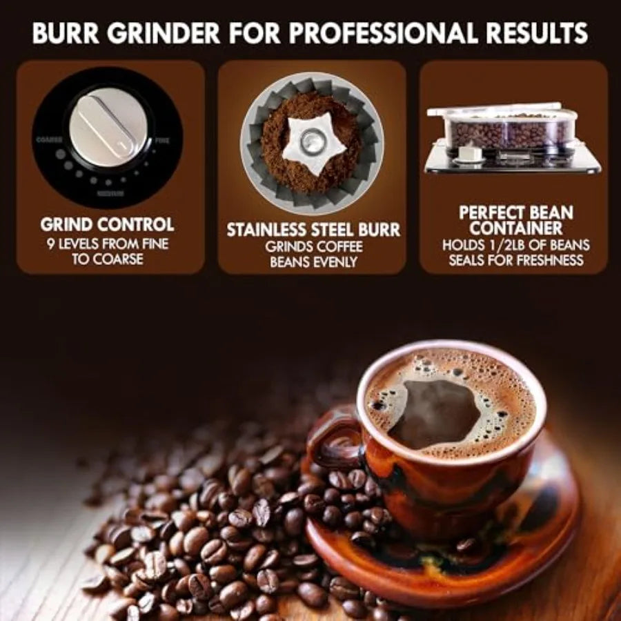 Kenmore Elite Grind and Brew Coffee Maker - Built-In Grinder Automatic Drip Coffee Machine 12 Cup Programmable Brewer Bean Grin