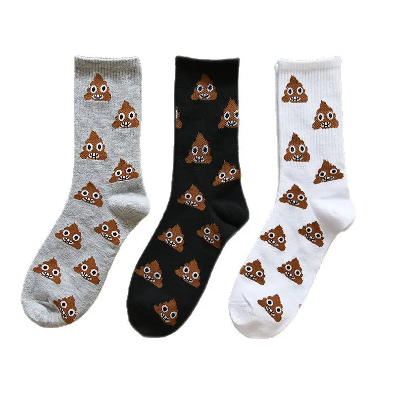 1/3 Pairs Spring and Autumn Fashion New Cartoon Abstract Men's Mid Tube Socks Trend Personality Funny Happy Poop Men's Socks