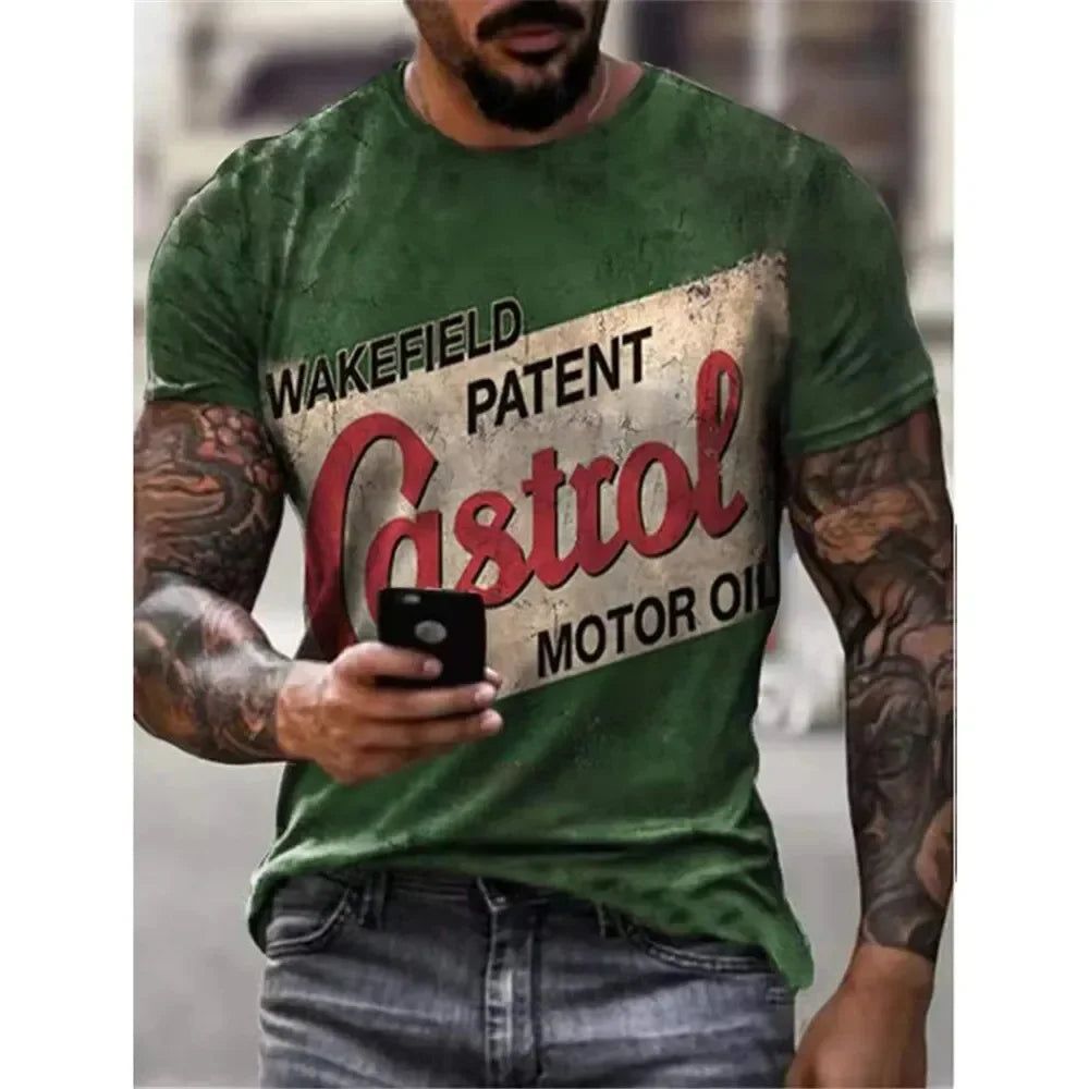 MOBIL Men's T-Shirt 3D Graphics Texaco Car Oil Pullover Fashion Summer Casual Tops Sweatshirt Men's Harajuku T-Shirt Clothing
