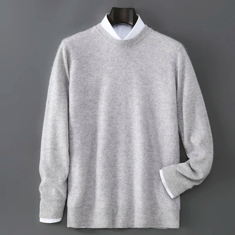 New Autumn And Winter Pure Wool Sweater Men's Round Neck Loose Thick Pullover Sweater Solid Color Cashmere Knitted Base Sweaters