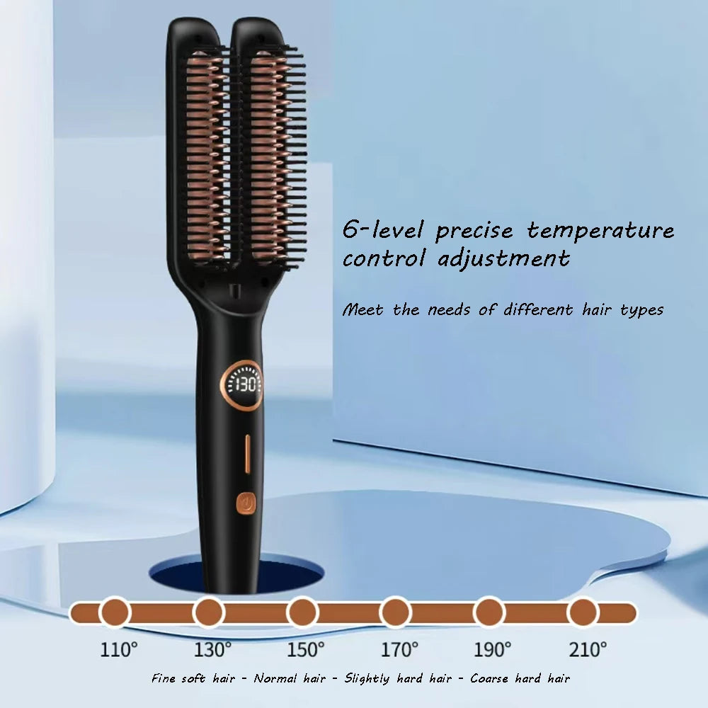 Electric  Double-tube Hot Comb Hair curler Hair Straightener Comb Negative Ion Anti-Scalding Styling Tool Straightening Brush