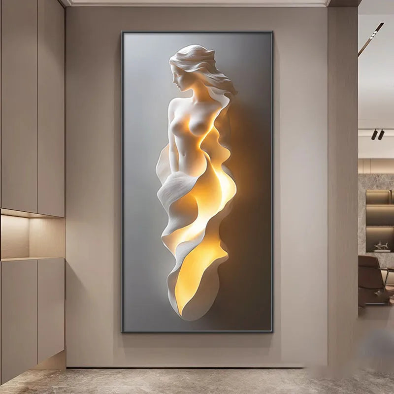 Led Lights Modern Light Luxury Entrance Door Decoration Painting, Simple Abstract Corridor Hanging Painting Wall Lamp Painting