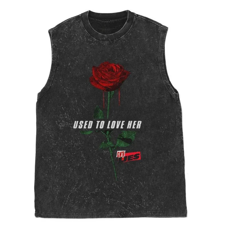 Oasis Band washed retro American street minimalist rock vest print T-shirt high-quality pure cotton Harajuku Y2K top