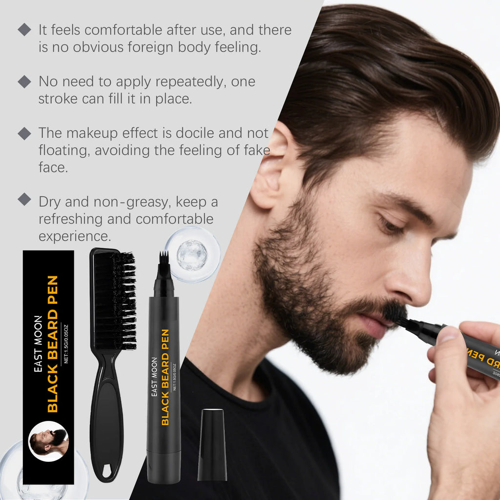 East Moon Natural Black Beard Dye For Men Male Moustache Filler Waterproof Shaping Portable Colour Instant Beard Filler Pen Kit