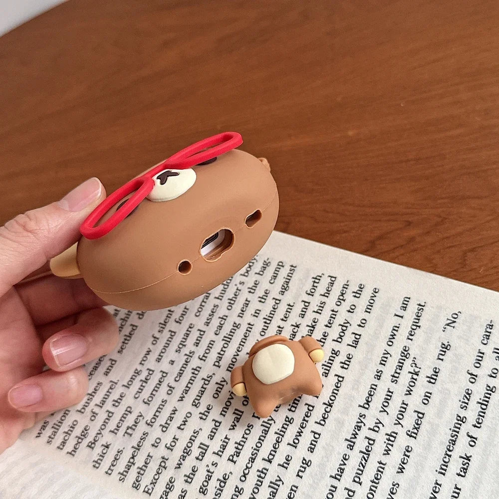 Cute Cartoon Rilakkuma Bear Earphone Case For Airpods 1 2 3 4 Pro 2 3 3D Wireless Bluetooth Headset Protective Soft Cover