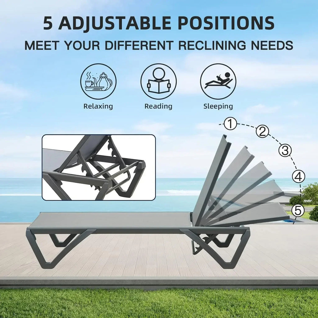 BestsellerBestseller[XMSJ]Aluminum Patio Chaise Lounge with Side Table, 5 Position Adjustable Backrest and Wheels, All Weather O