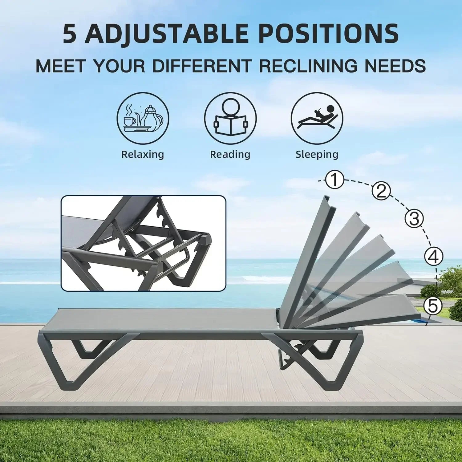 BestsellerBestseller[XMSJ]Aluminum Patio Chaise Lounge with Side Table, 5 Position Adjustable Backrest and Wheels, All Weather O