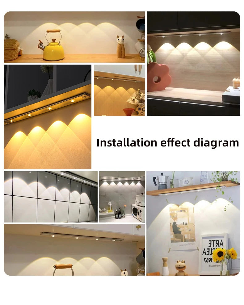 LED Motion Sensor Wireless Ultra Thin Night Light USB LED Wine Cooler Light For Kitchen Cabinet Bedroom Wardrobe Indoor Lighting