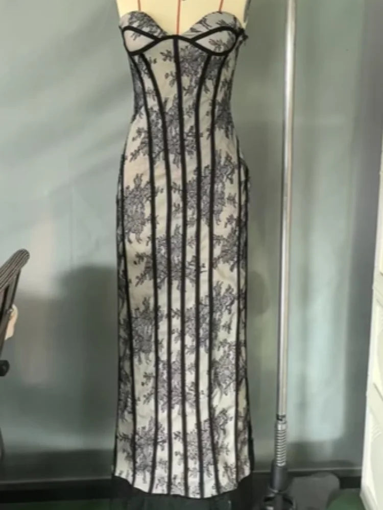 Women Gauze Fishbone Strapless Dress Chic Backless Off-shoulder Waist Cinching Slim Maxi Vestidos 2026 Lady Evening Party Gowns