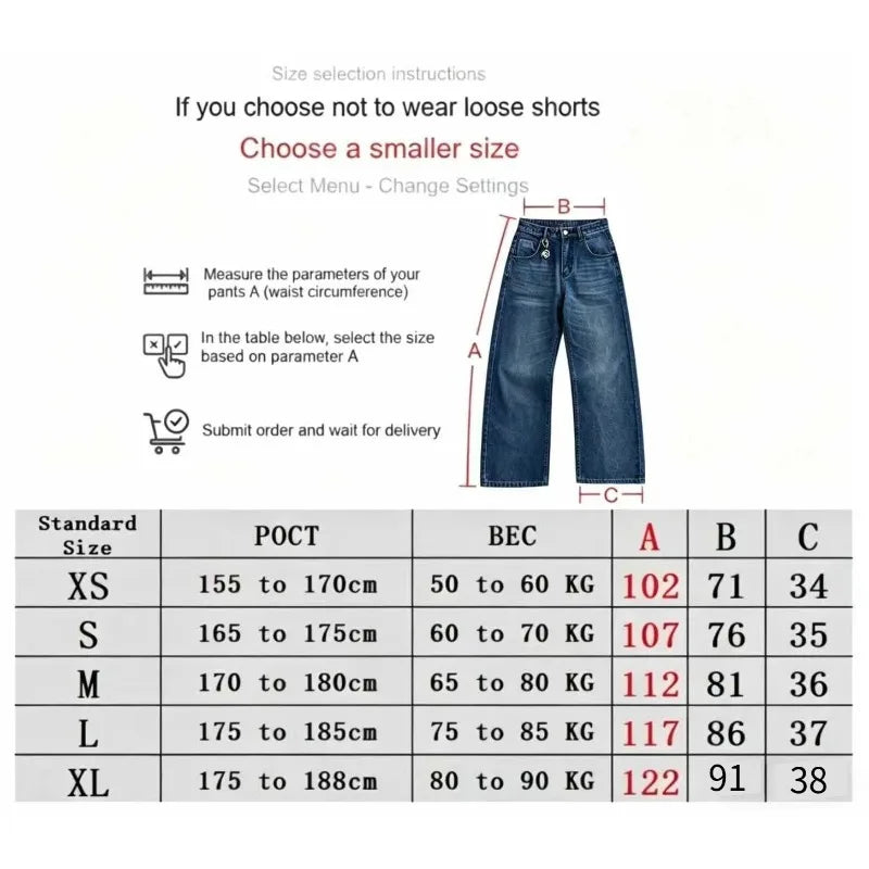 Mens Jeans Embroidery Goldfish Tiger Washed Denim Pants Harajuku Unisex Loose Fit Straight Leg Dark Blue Casual Streetwear New