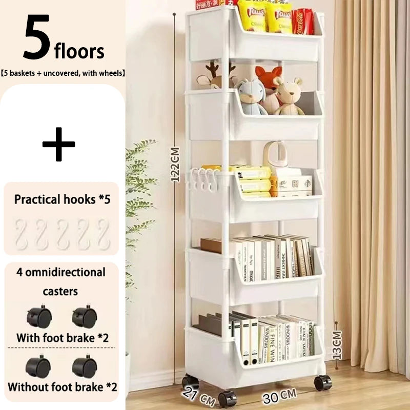Kitchen Organizer Storage Rack Mobile Snack Toy Trolley Desk Side Book Shelf Rack Wheels