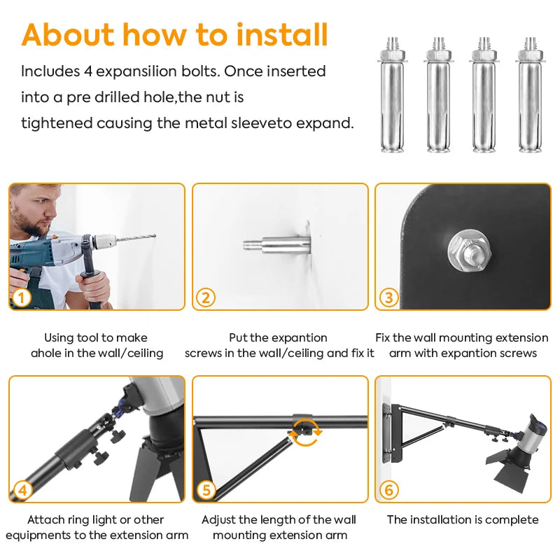 137/175cm Photography Heavy Flexible Ring Light Wall Mount Ceiling Triangle Boom Arm Studio Strobe Lights,Softbox Support Stand