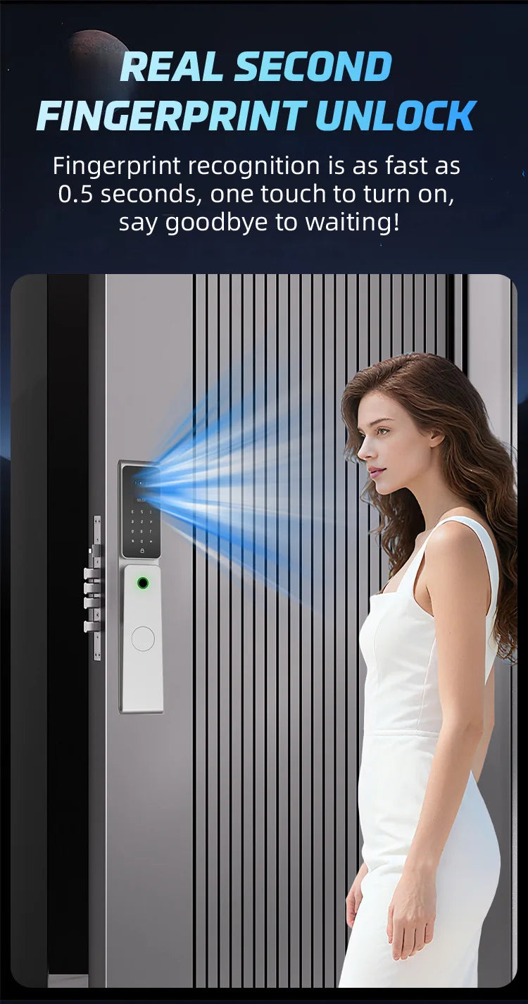 EGFirtor TUYA  APP Remote Control IC Card Electronic Smart Door Lock Waterproof  3D Face Password Fingerprint Keys Unlock Way