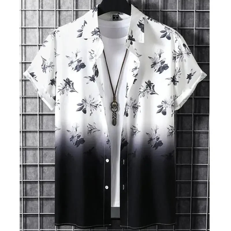 Men's Hawaiian shirts 3d gradient printed loose shirts and oversized shirts, high-quality beach party sweaters