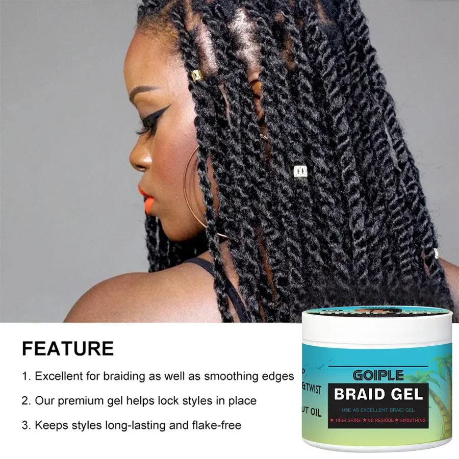 GOIPLE 100g Tea Tree Mint Braid Styling Gel Edge Control Frizz Smooth Hair Wax Pomade Loc Twist Braiding Cream For African Women