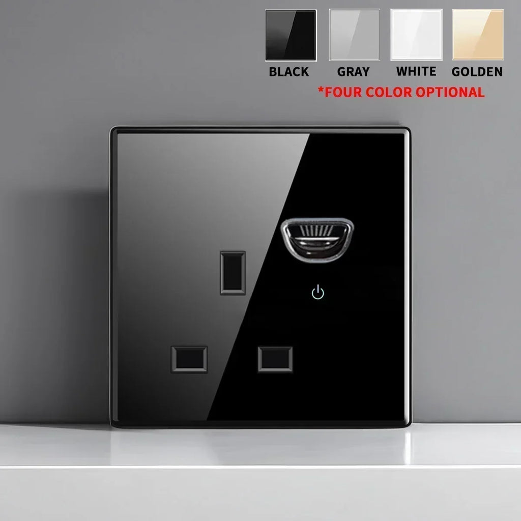 Black Tempered Glass Wall Switch Panel Led European 16a Socket Retro Toggle Light Switch Eu Uk Standard 1Gang-4gang 2usb Socket