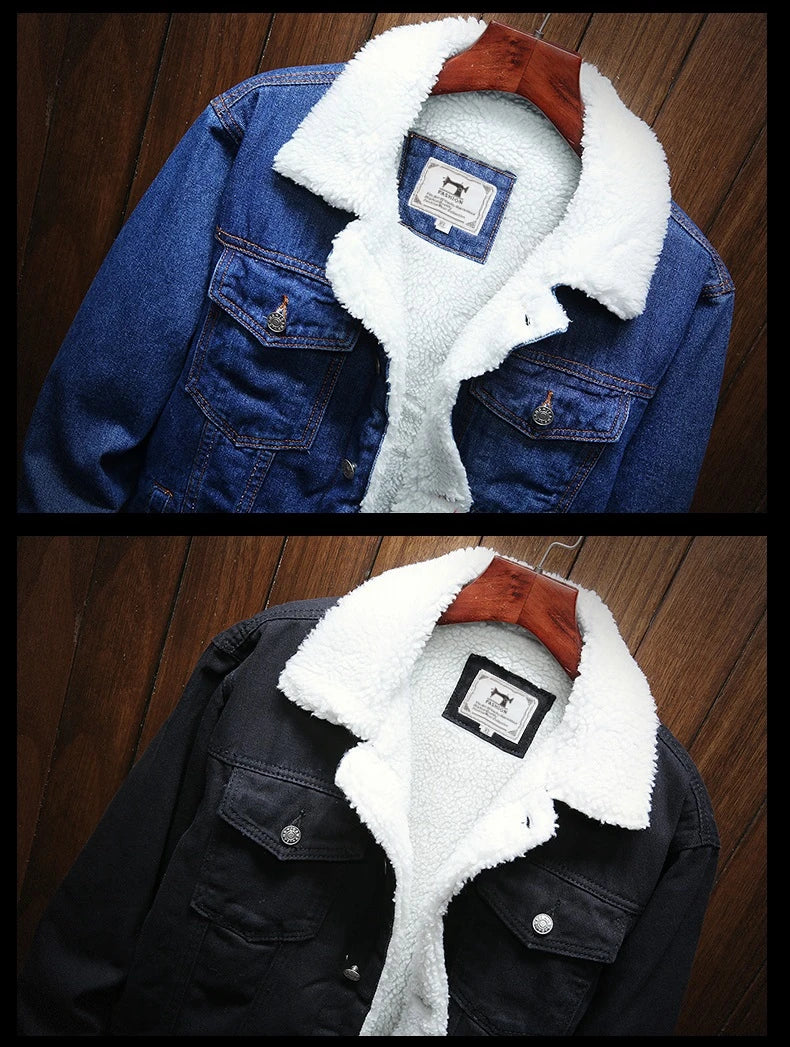 Men Blue Denim Jackets And Coats Winter Warm Jeans Jackets New Male Slim Fit Denim Coats Thicker Warm Casual Denim Jackets 6XL