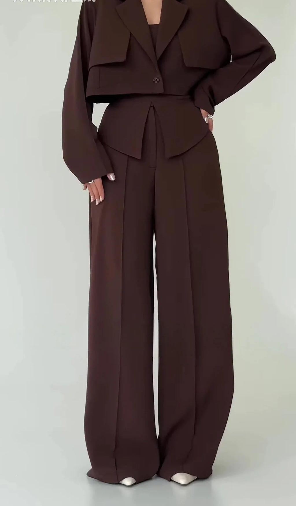 Pant Set Women 3 Piece Sets Lapel Full Sleeve Blazers Plain Sling Top Wide Leg Long Pants Splice Y2k Streetwear Work Summer 2026